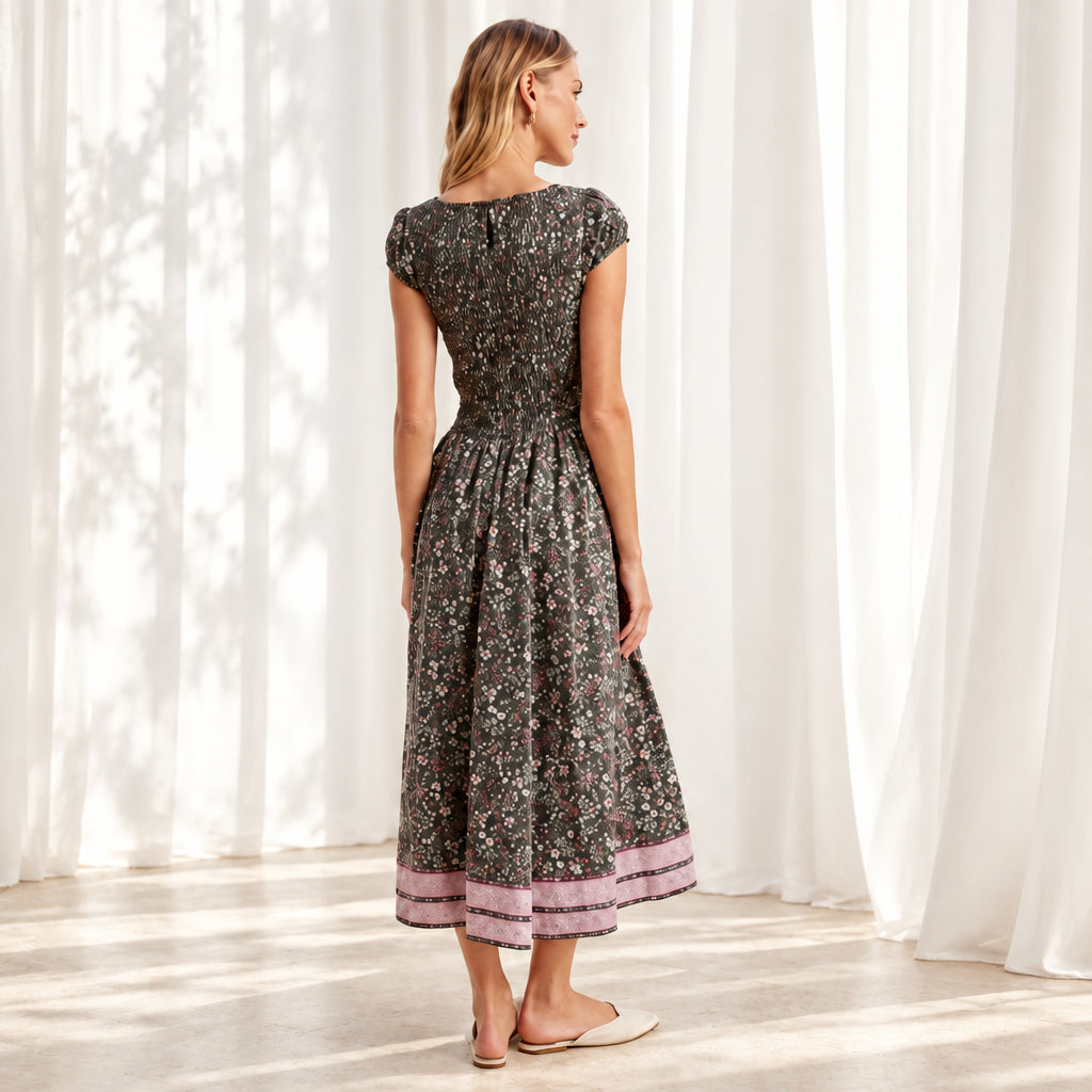SANDRA FLORAL MAXI DRESS-OLIVE