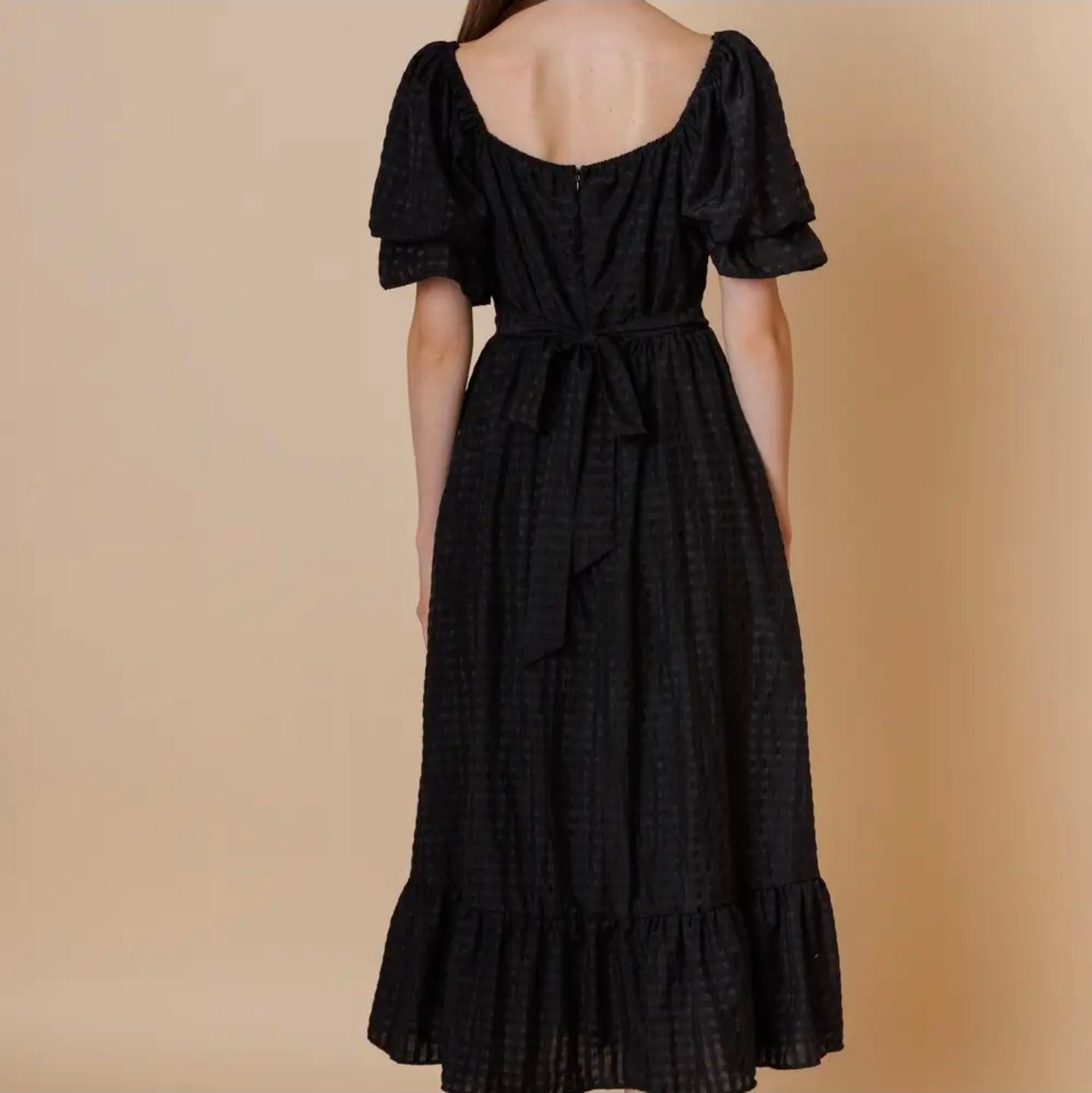 Ginham Black Midi Dress