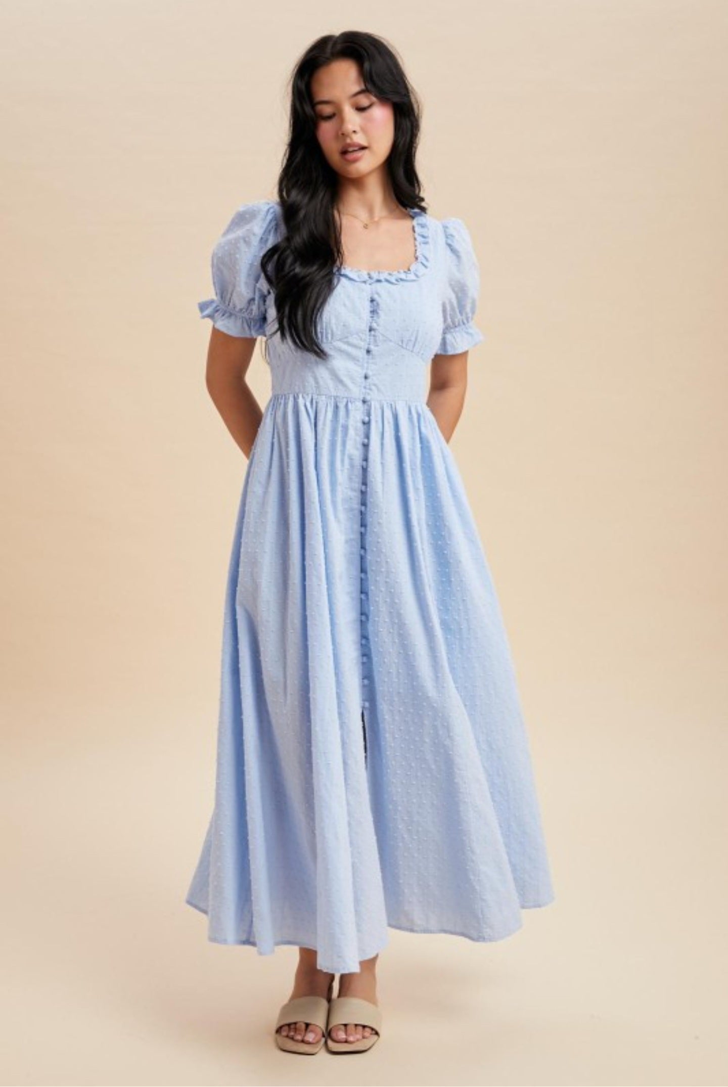 Marbella Textured Midi Dress- Blue