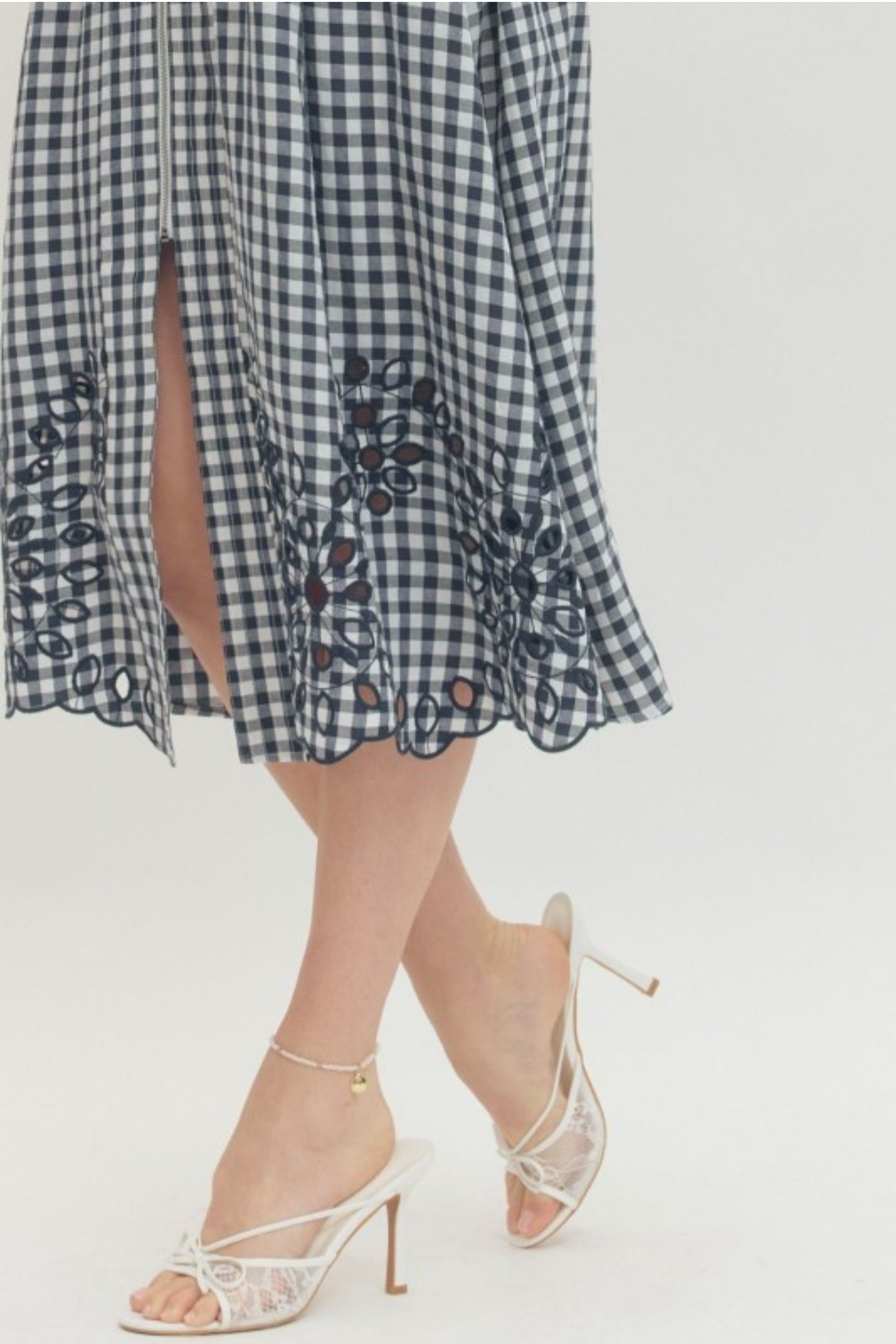Navy Ginham Midi Dress