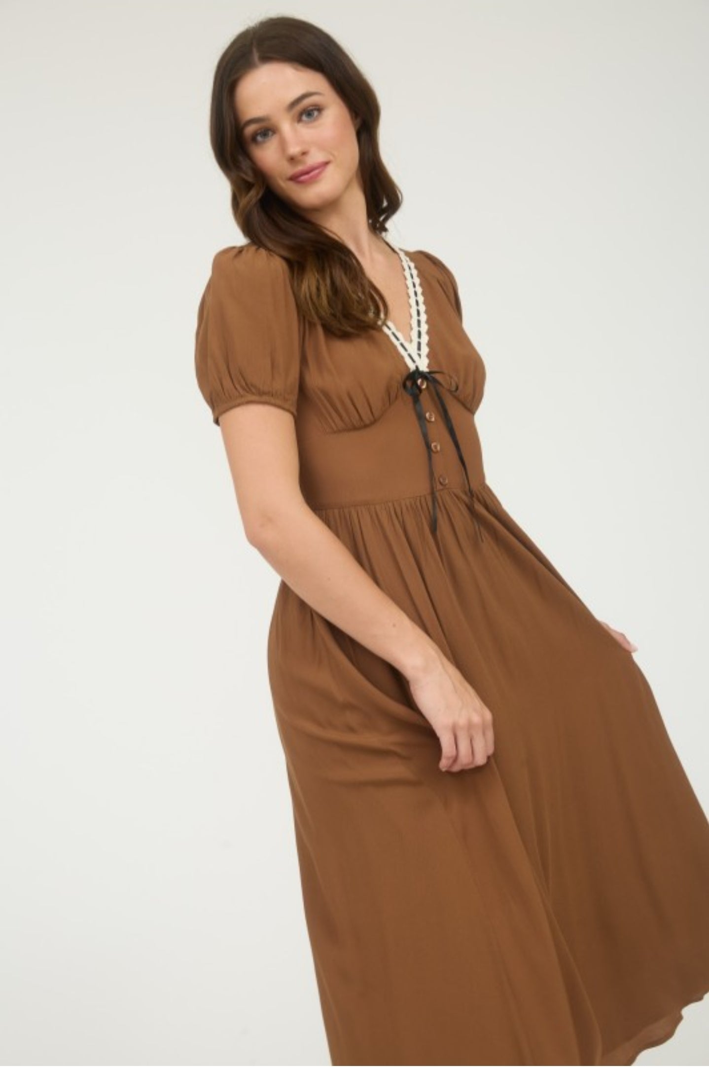Sindy Midi Dress-Brown