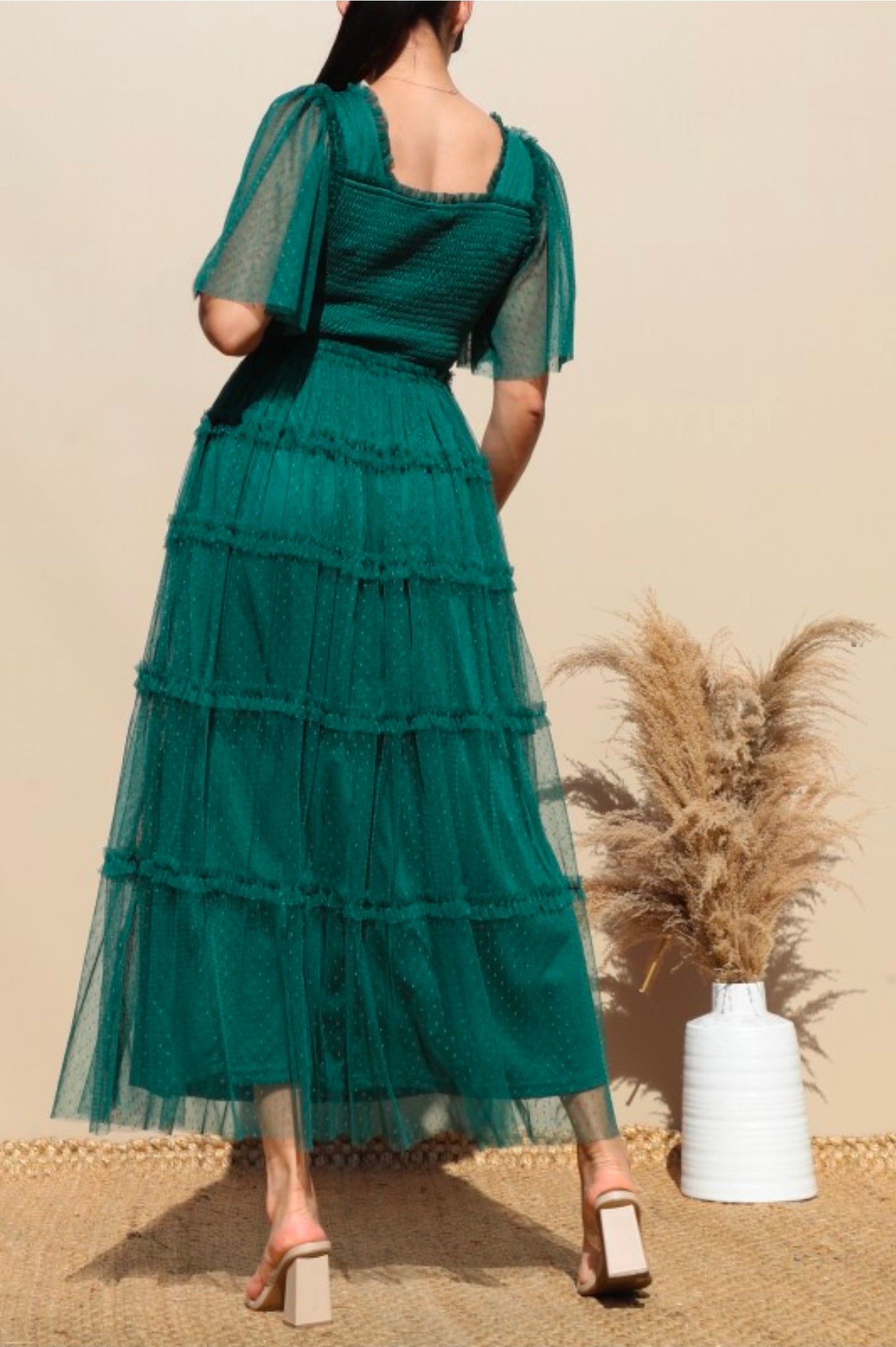 Tulle Midi dress- hunter green