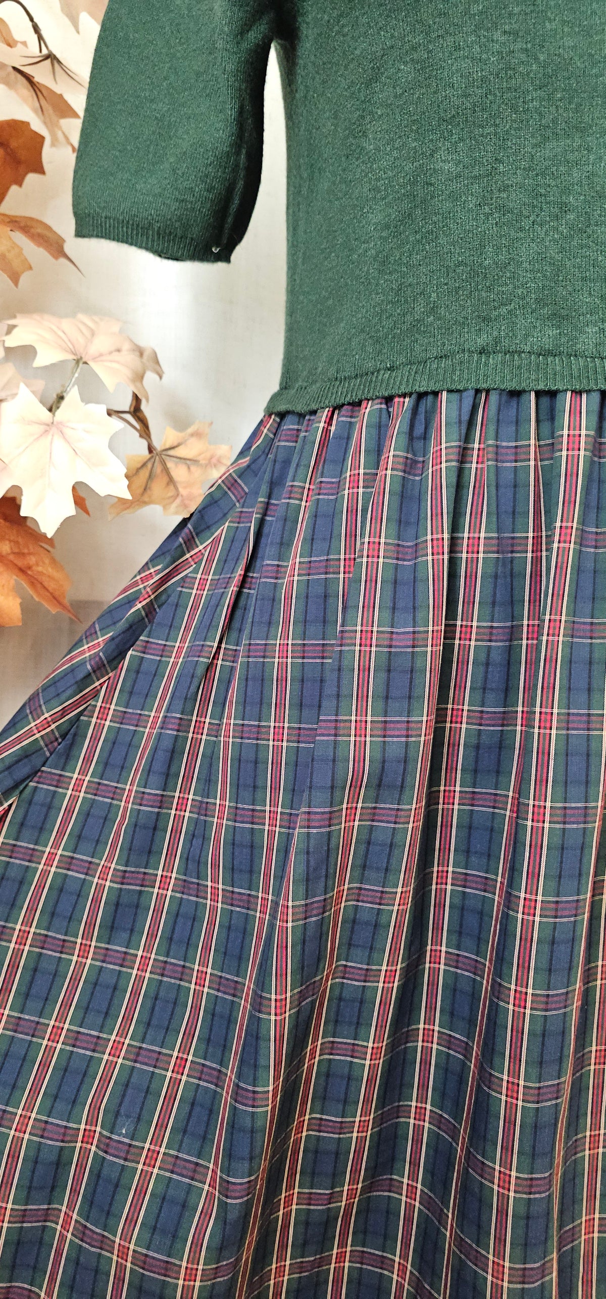 JASLYN PLAID MIDI DRESS-GREEN
