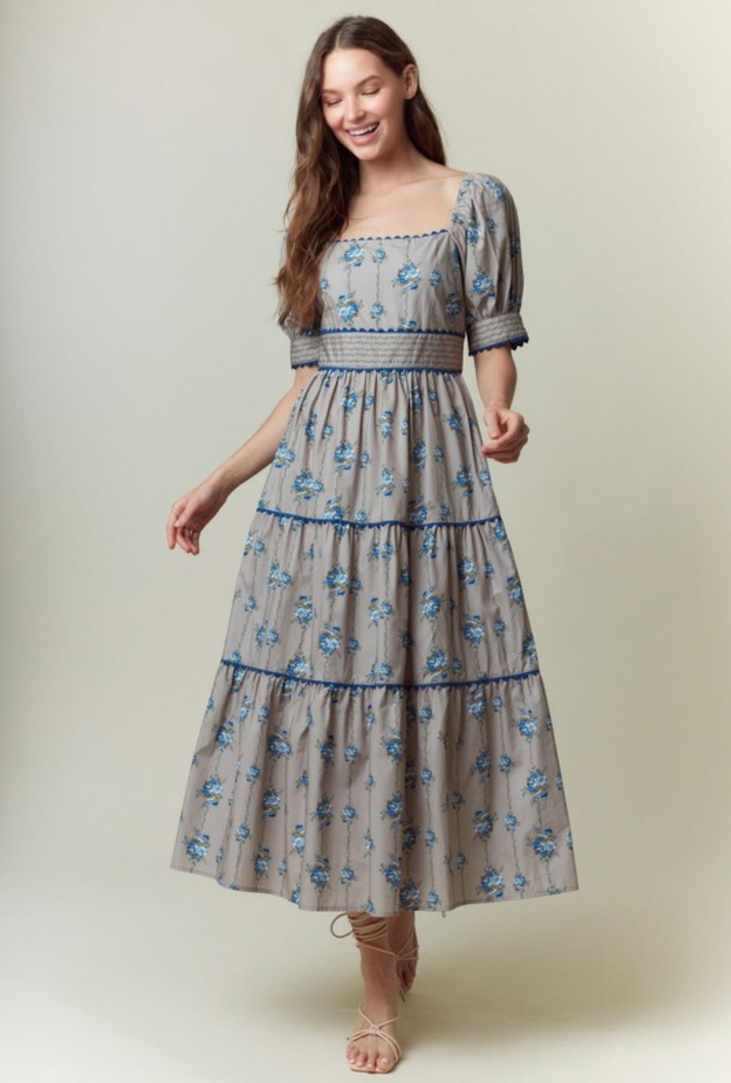 Karina Dress- Taupe/Blue