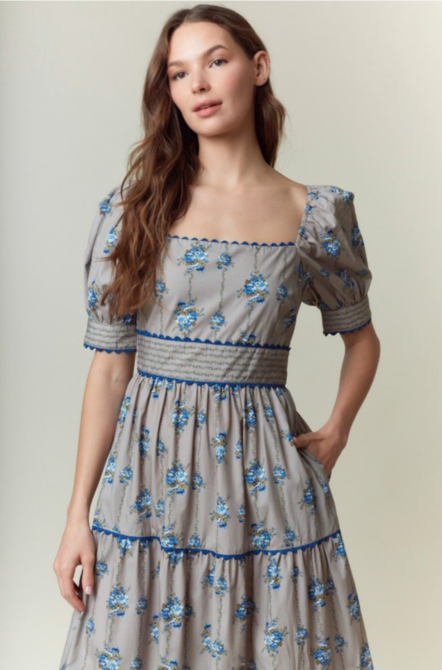 Karina Dress- Taupe/Blue
