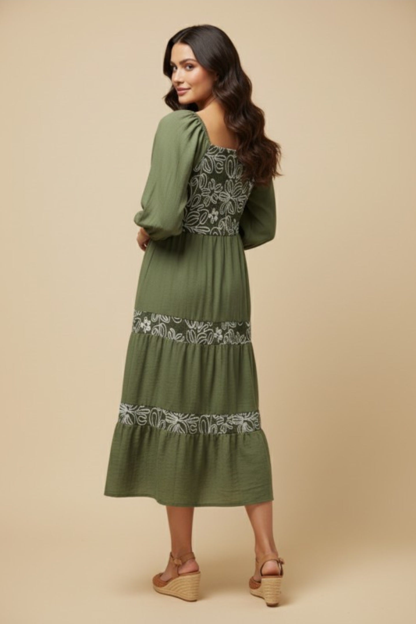 Embroidered Olive Dress