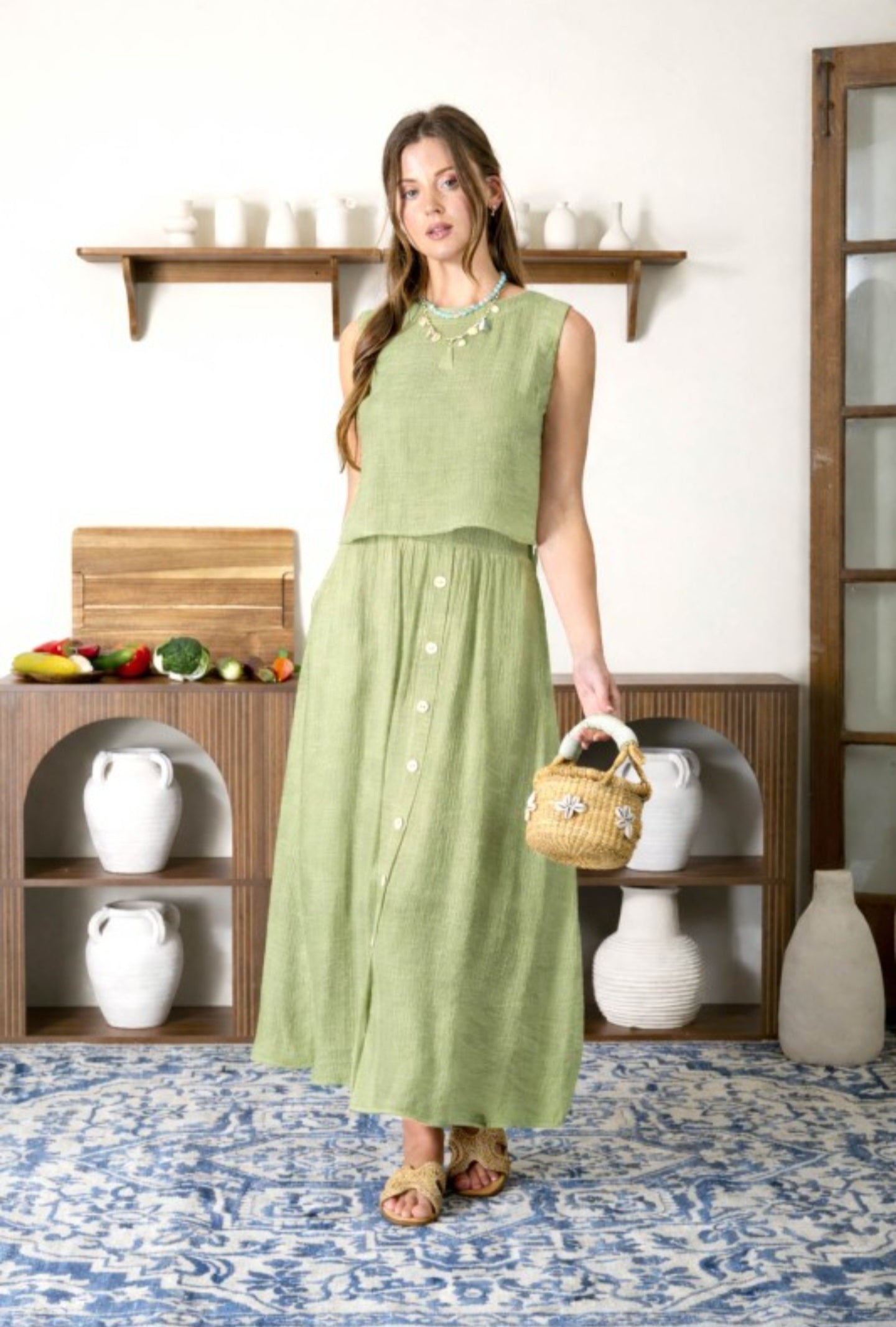 Amaris Midi Skirt-kiwi