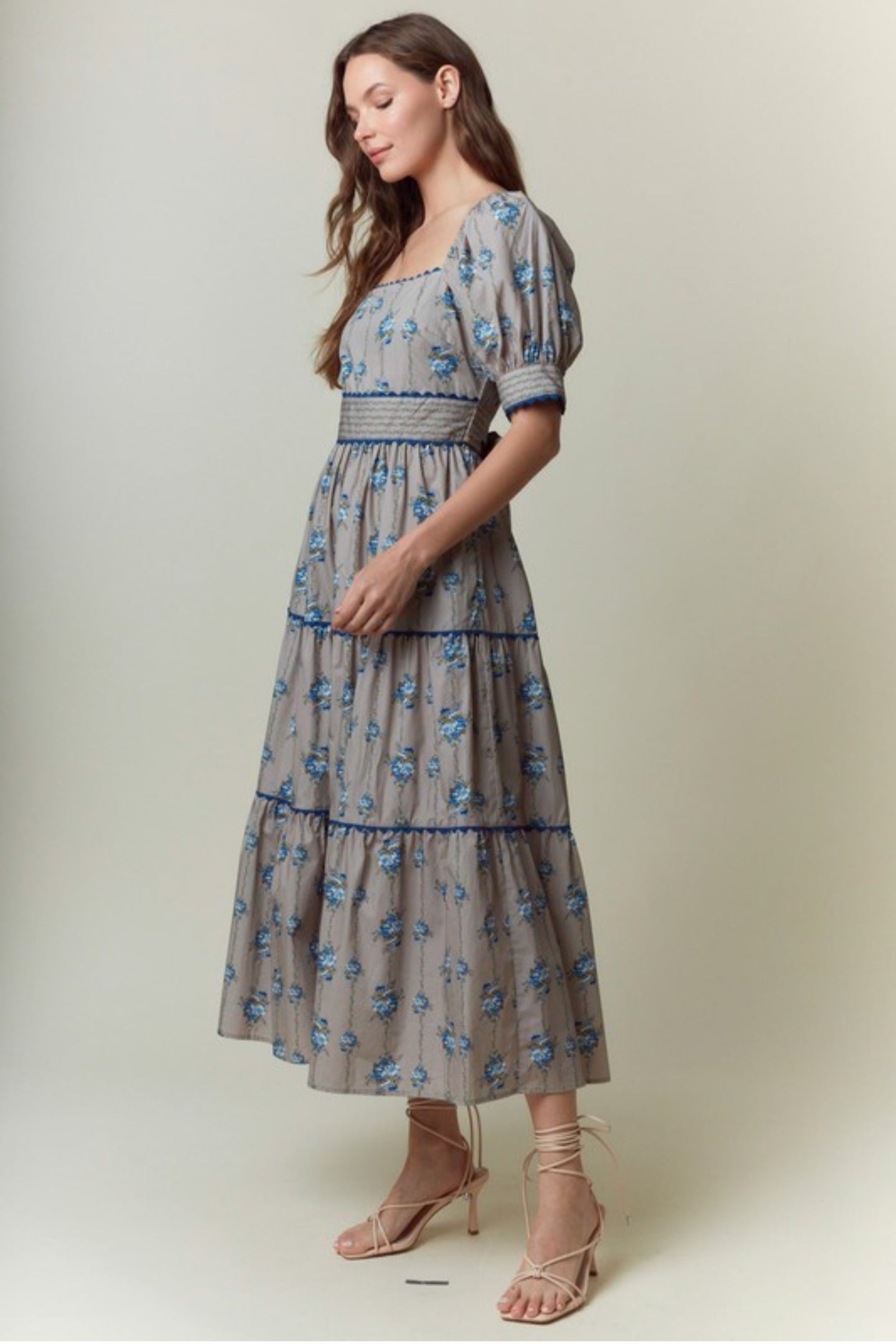 Karina Dress- Taupe/Blue