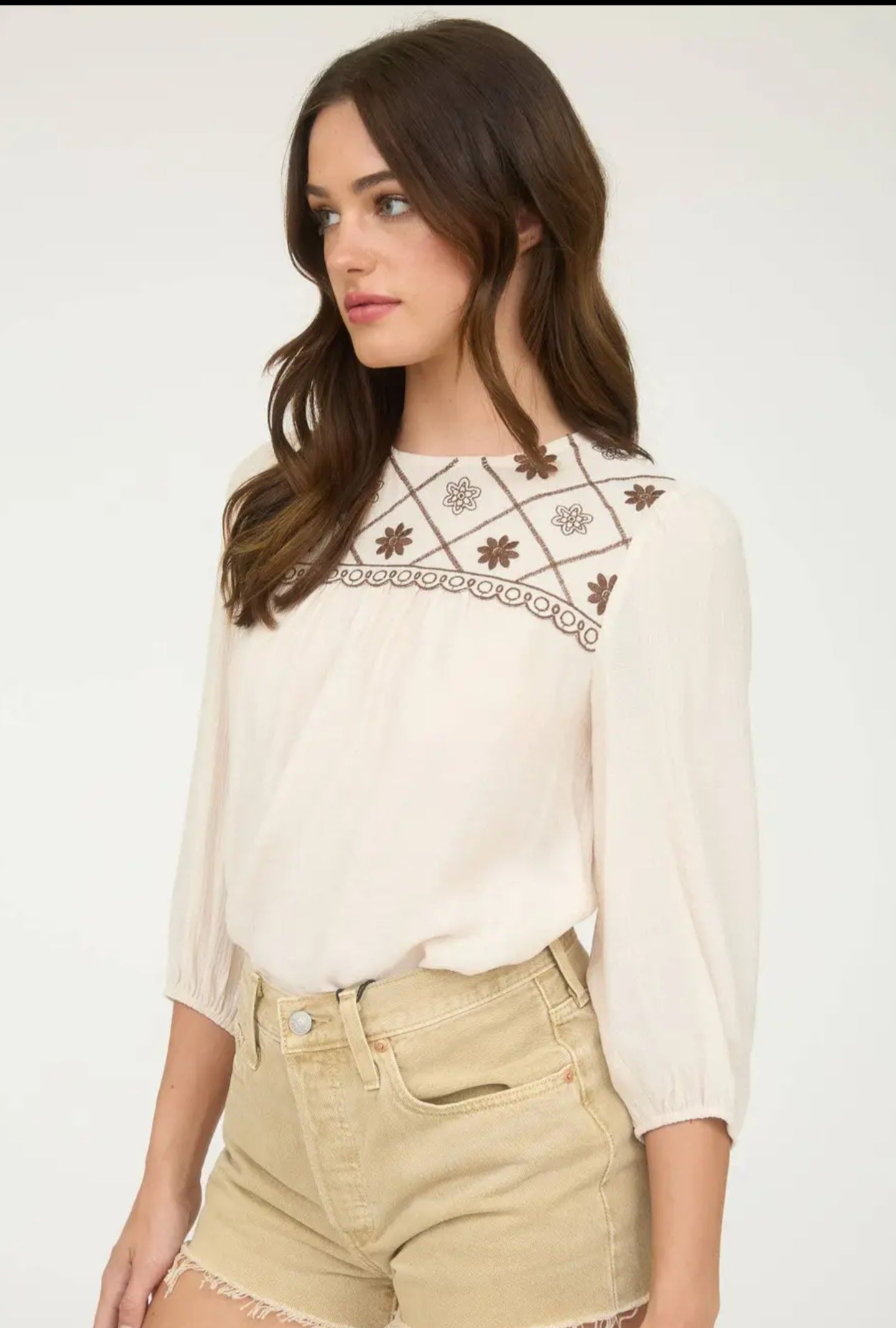 Cream embroidered top