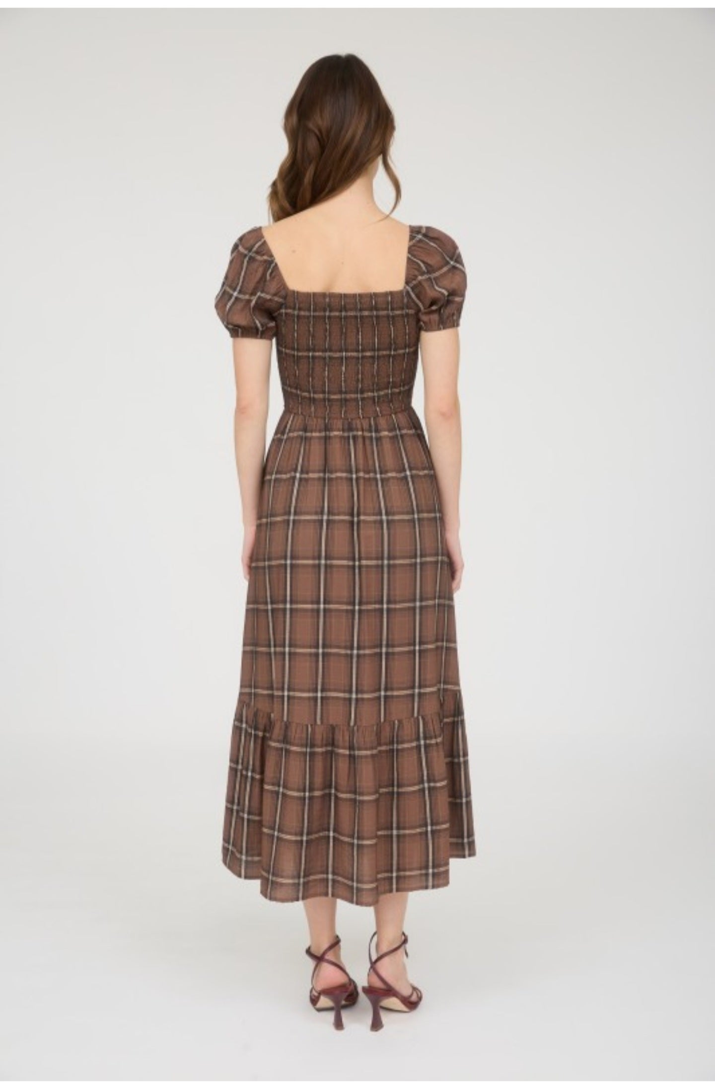 Plaid Midi Dress-Brown