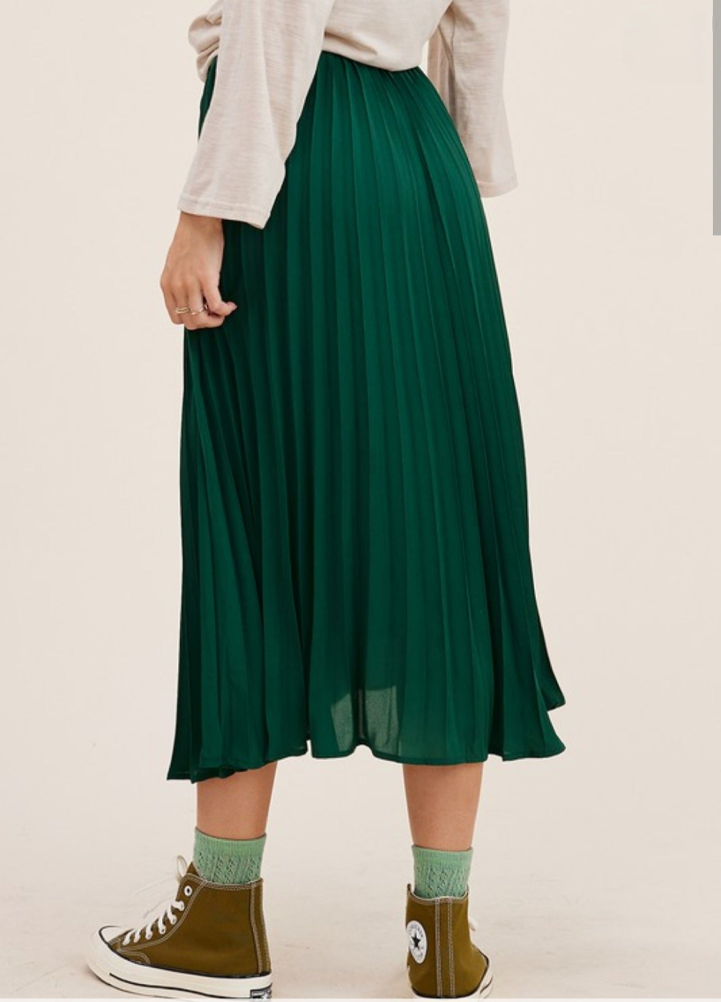 Green Pleated Maxi Skirt