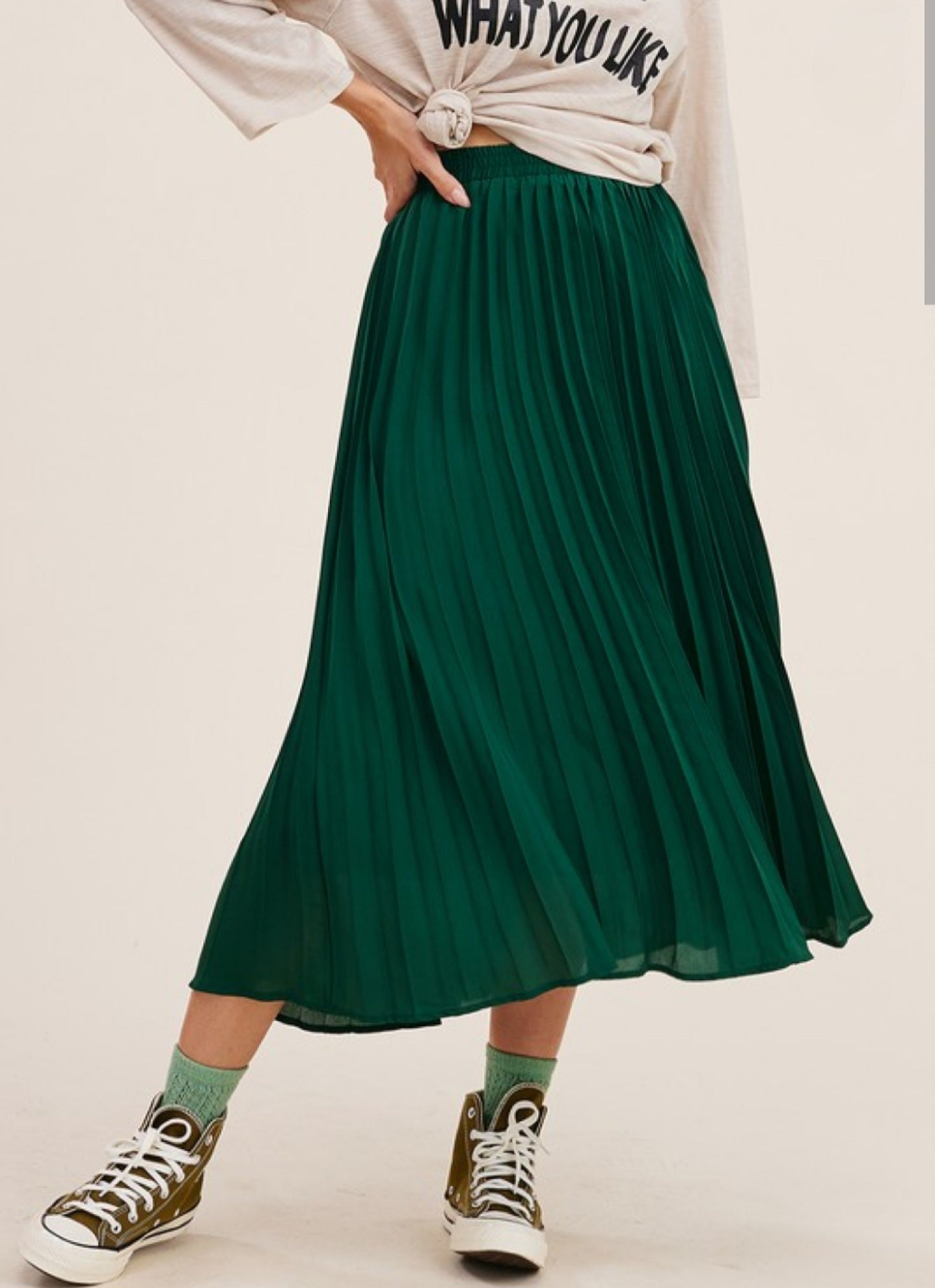 Green Pleated Maxi Skirt