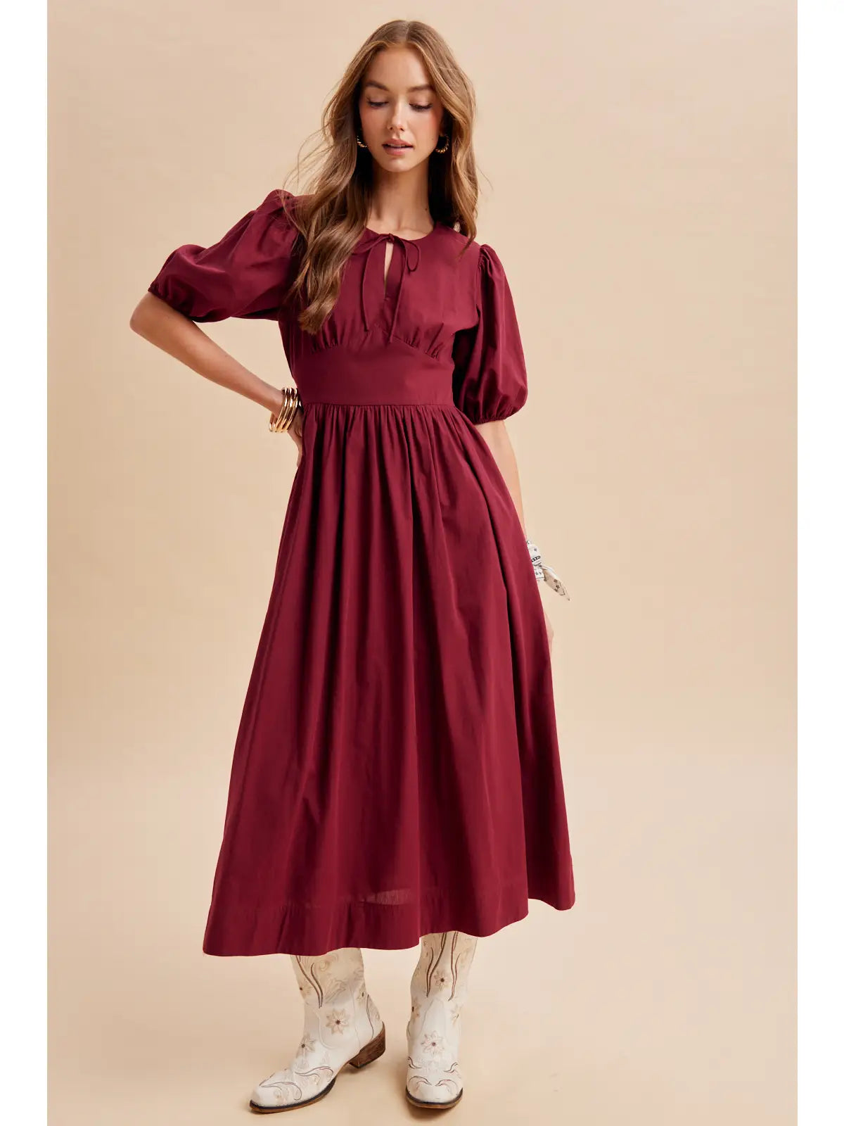 CAROLINE BURGUNDY MIDI DRESS