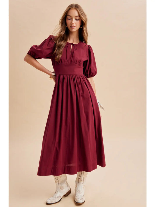 CAROLINE BURGUNDY MIDI DRESS