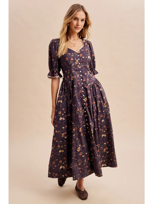 VIOLET BUTTONED MIDI DRESS