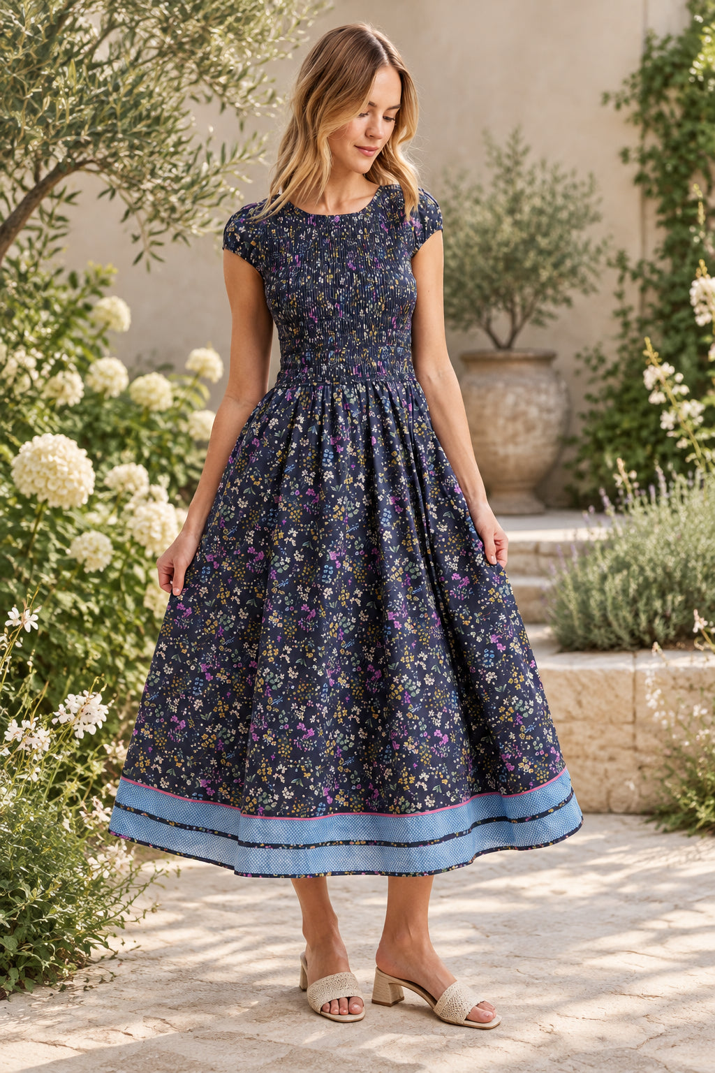 SANDRA FLORAL MAXI DRESS-NAVY