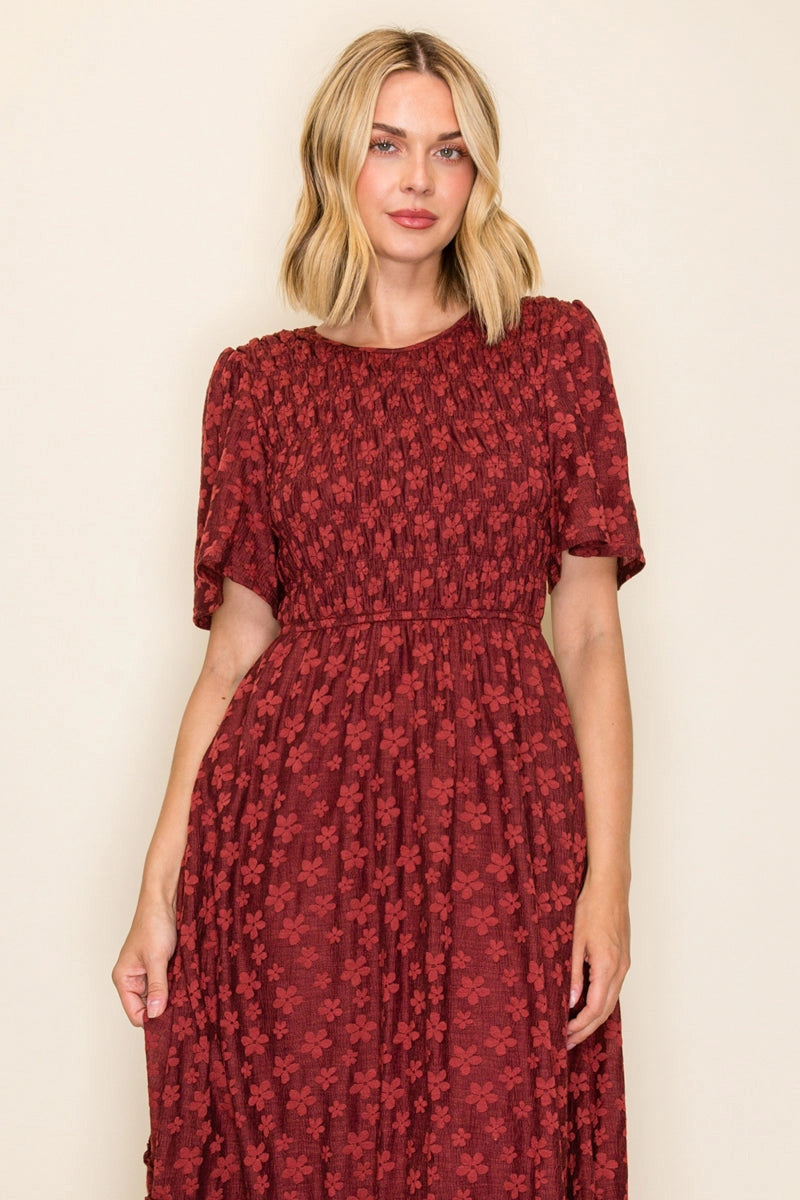 SALMA TIERED MIDI DRESS-BURGUNDY