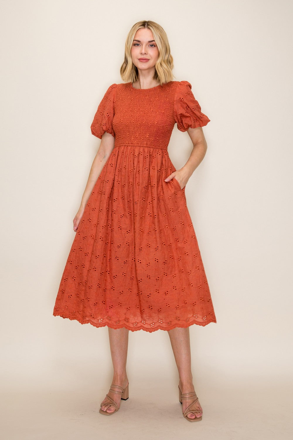 LIVIA EYELET MIDI DRESS