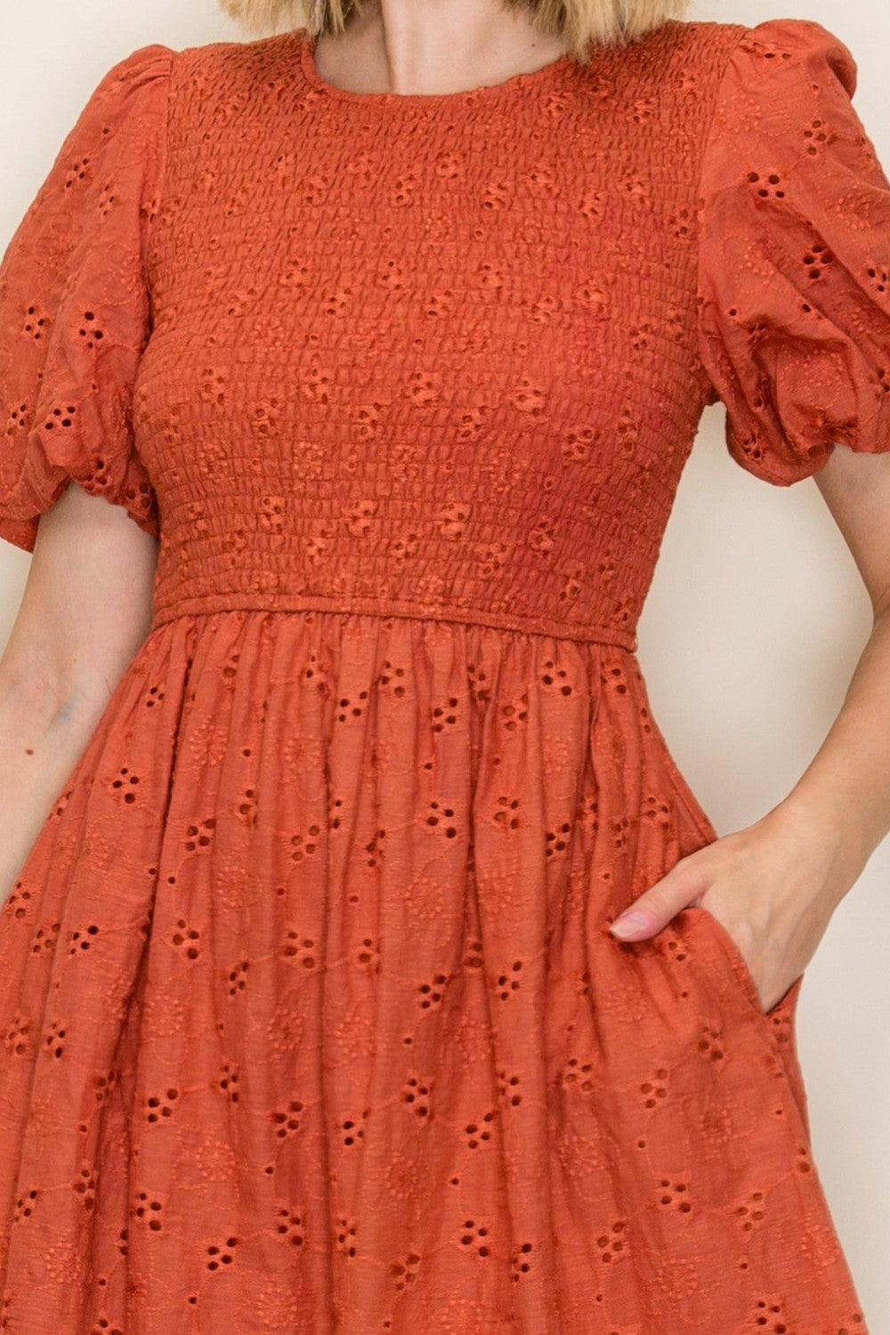 LIVIA EYELET MIDI DRESS
