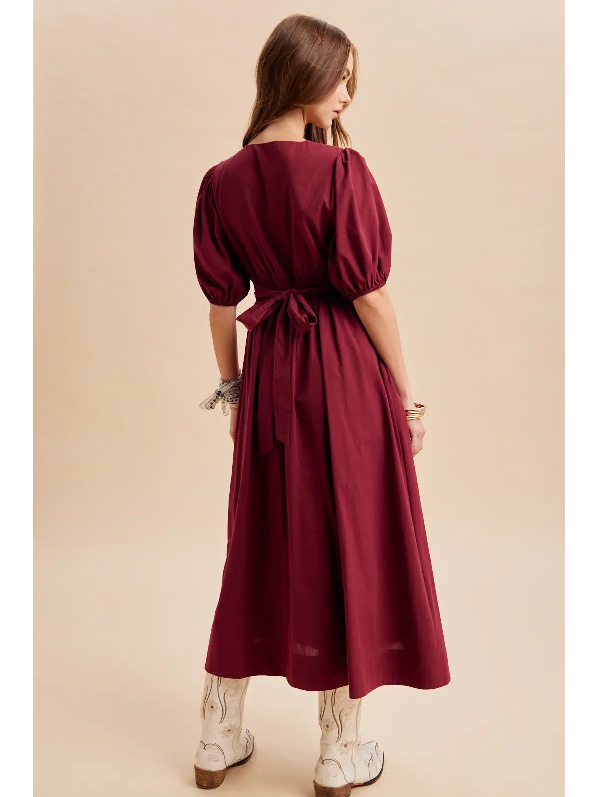 CAROLINE BURGUNDY MIDI DRESS