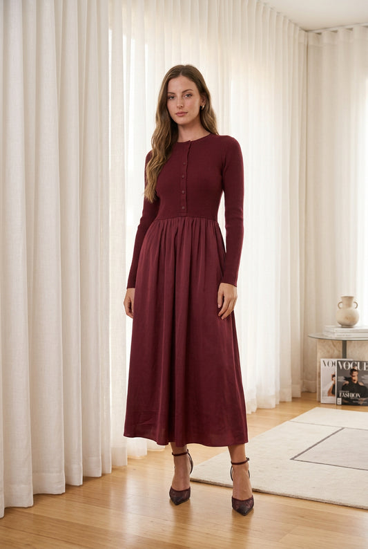 NATALIA MIDI DRESS-BURGUNDY