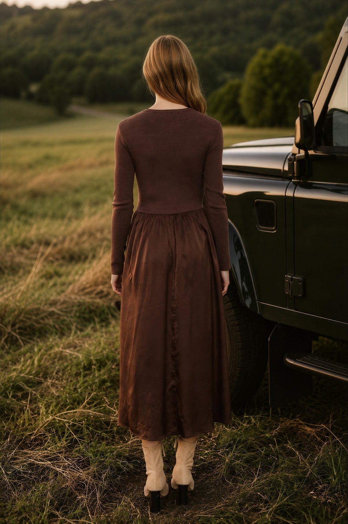 NATALIA MIDI DRESS-DARK BROWN
