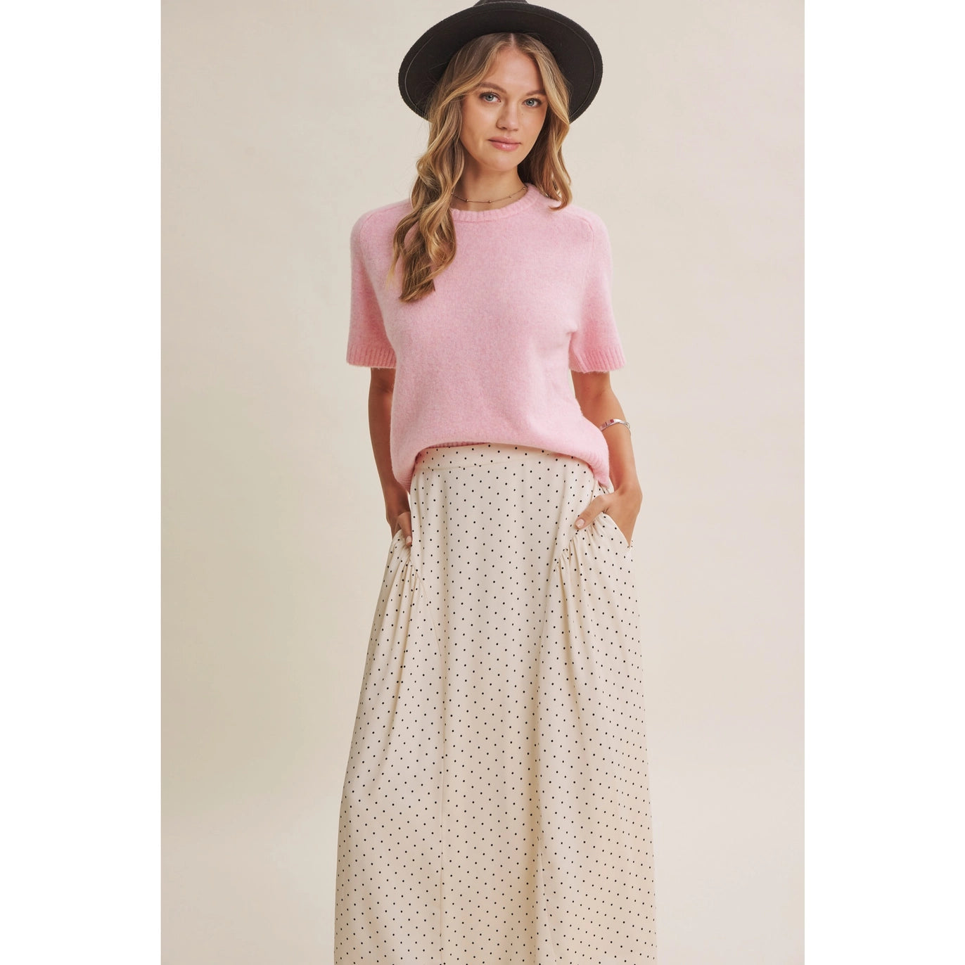 ARIA POLKA DOT-SATIN MIDI SKIRT