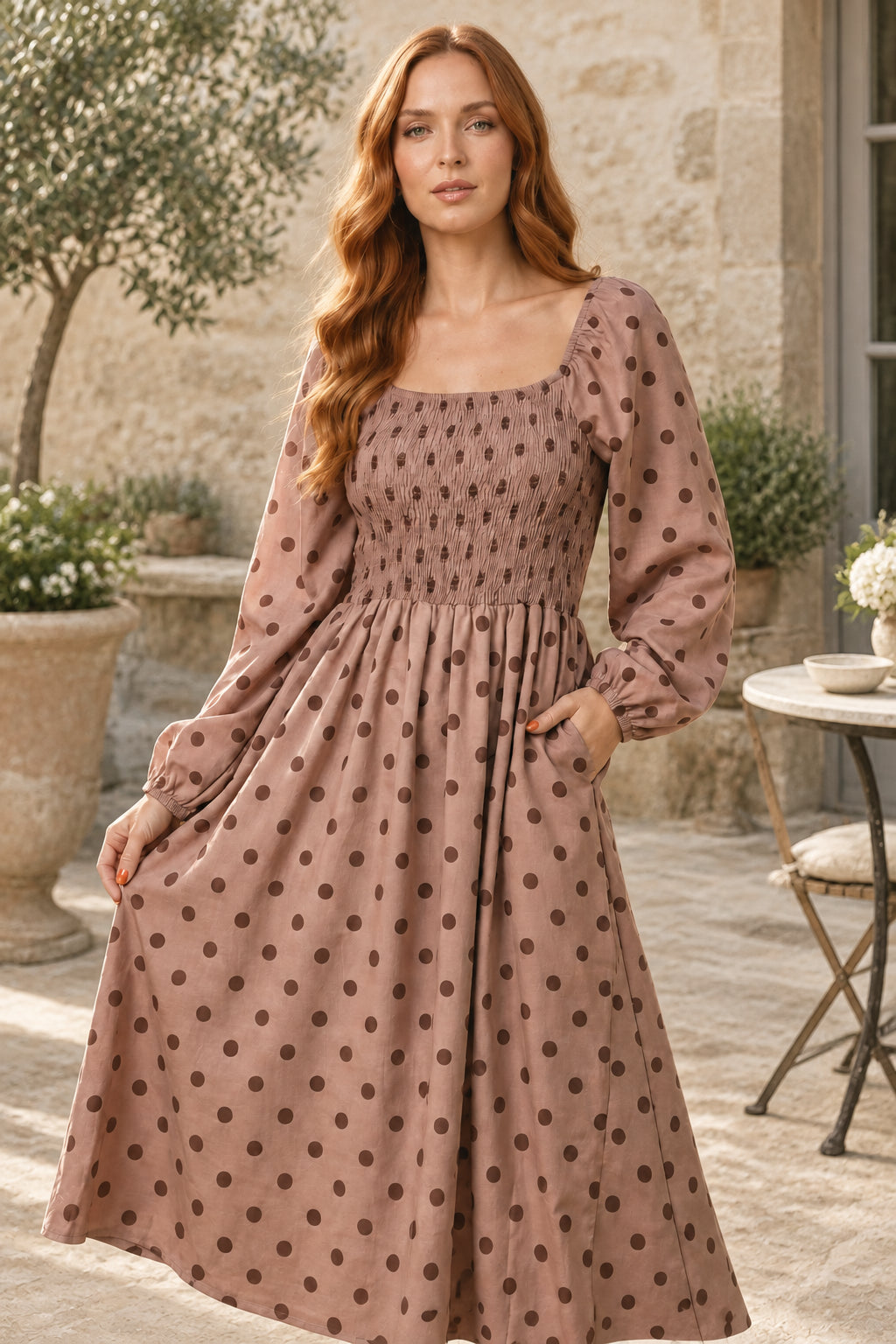ISABELA SMOCKED MIDI DRESS