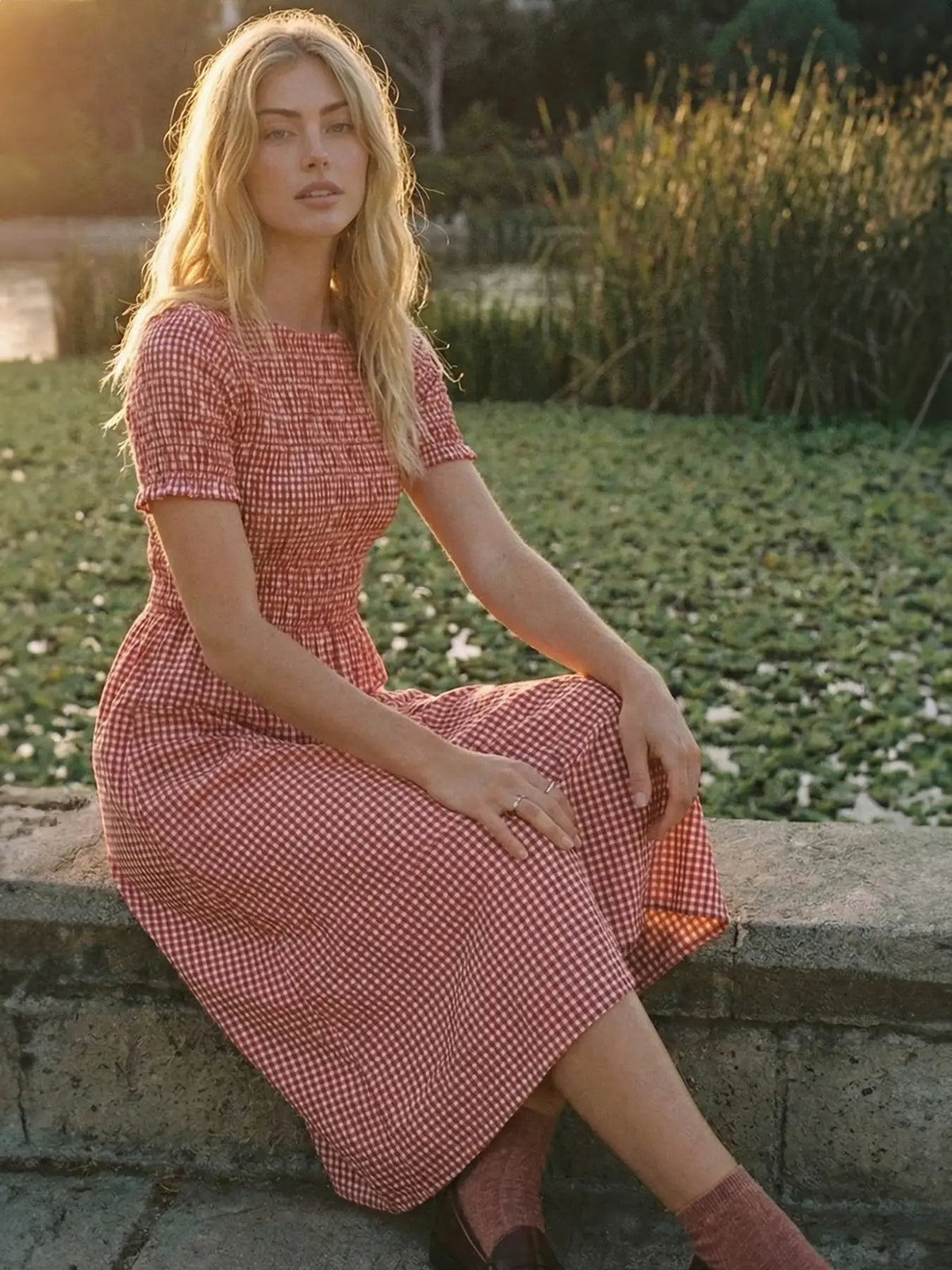 AVA GINGHAM MIDI DRESS