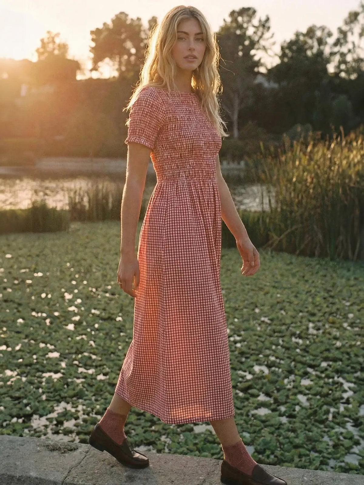 AVA GINGHAM MIDI DRESS