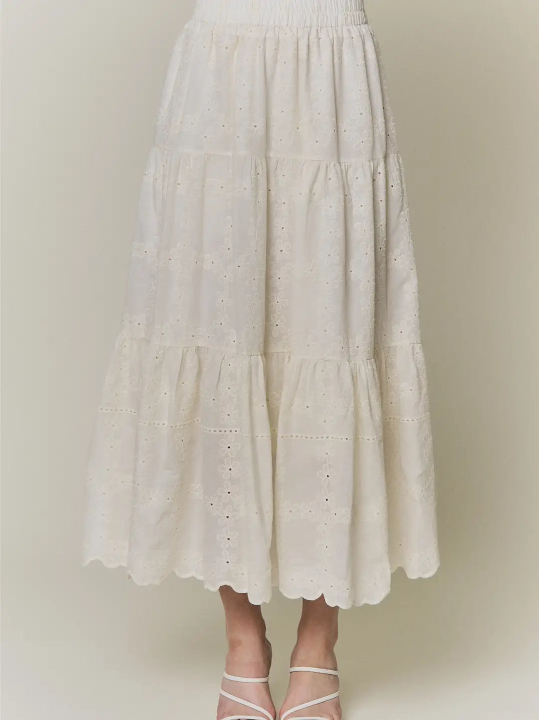 SCALLOP MIDI SKIRT-IVORY