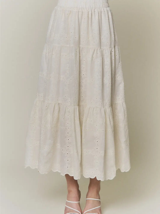 SCALLOP MIDI SKIRT-IVORY