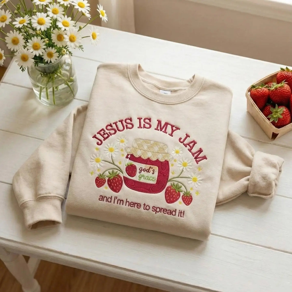 EMBROIDERED SWEATSHIRT-BEIGE