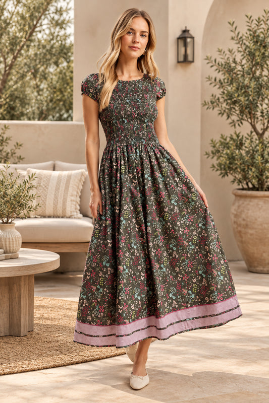 SANDRA FLORAL MAXI DRESS-OLIVE