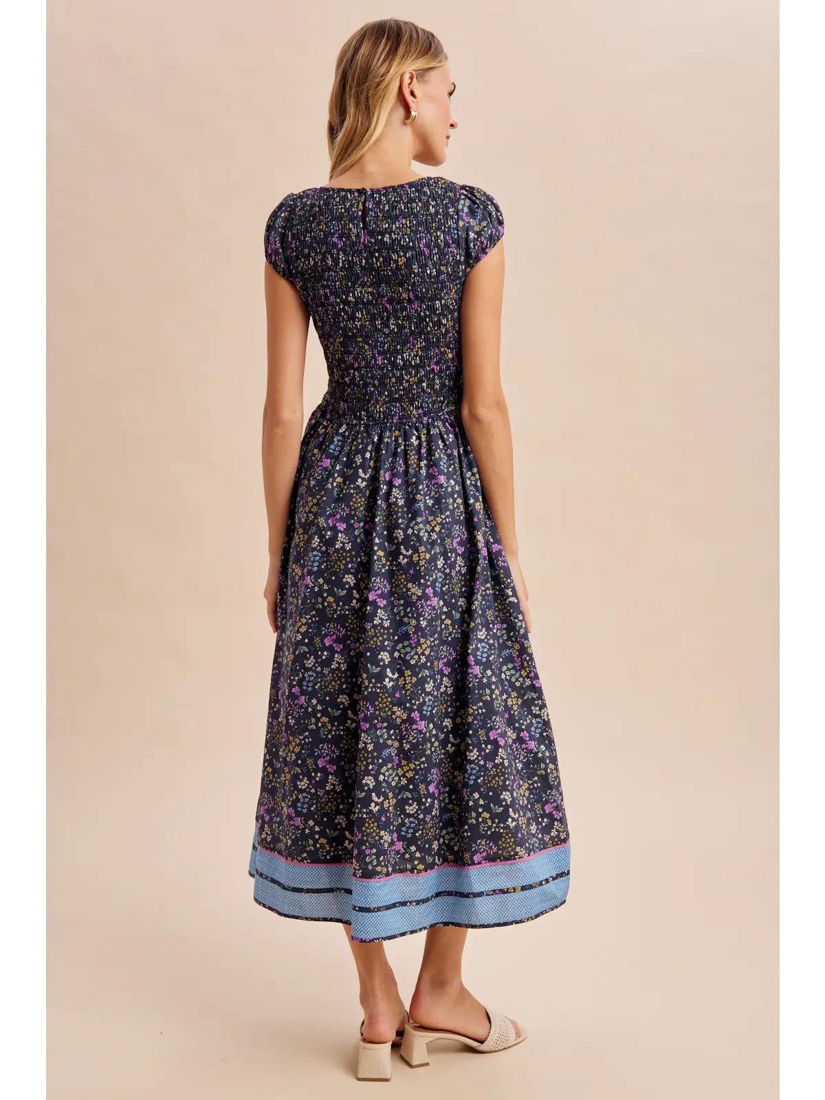 SANDRA FLORAL MAXI DRESS-NAVY