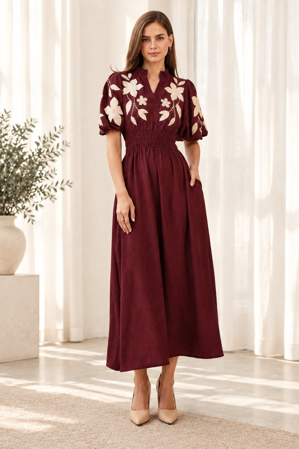 ESTHELA EMBROIDERED MIDI DRESS