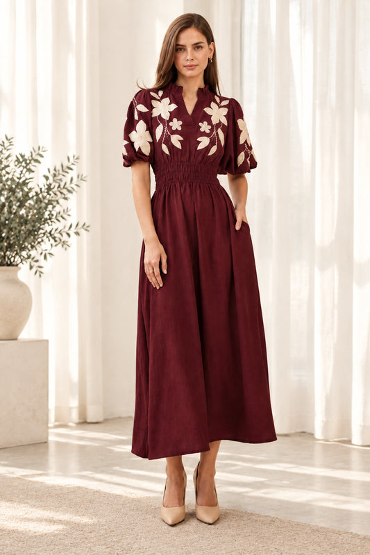 ESTHELA EMBROIDERED MIDI DRESS