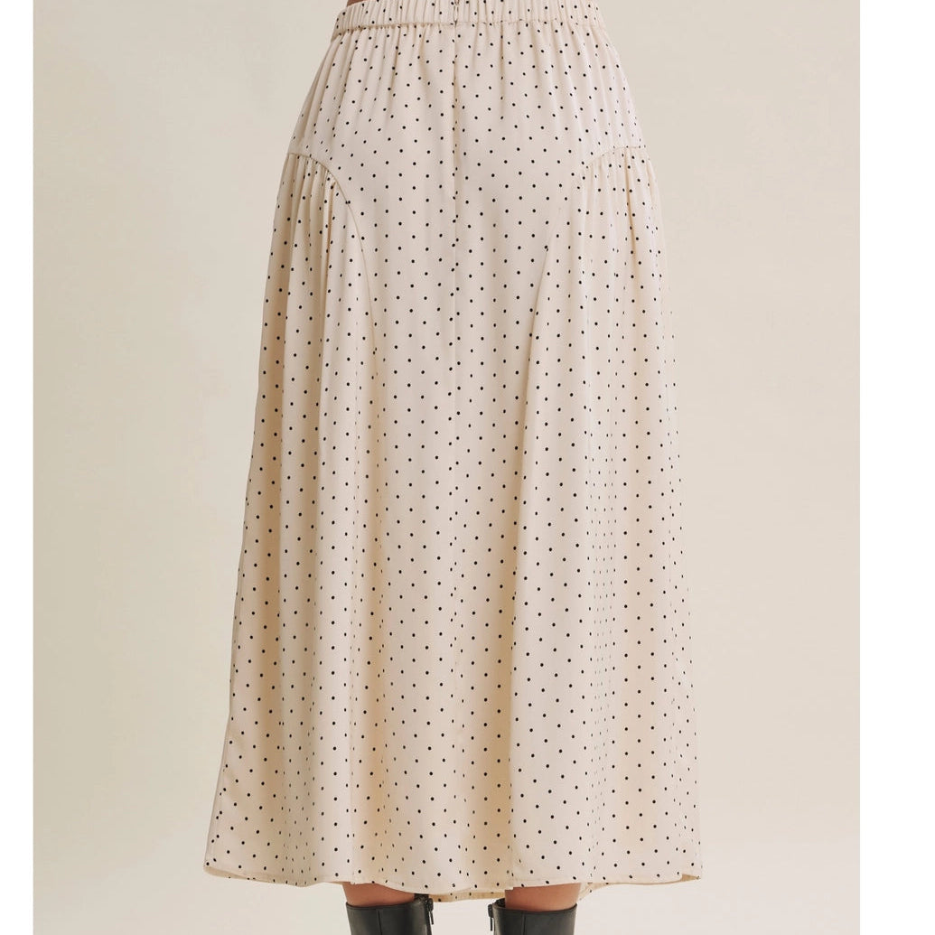 ARIA POLKA DOT-SATIN MIDI SKIRT