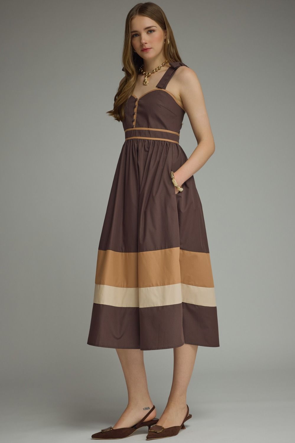 Jaslyn Brown Midi Dress