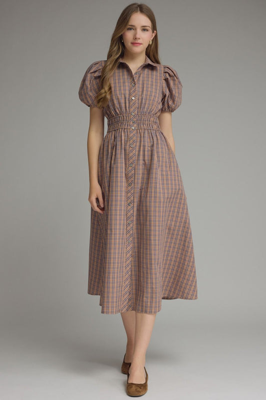 CAROL PLAID MIDI DRESS
