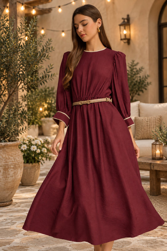 MADISSON ELEGANT MIDI DRESS- BURGUNDY