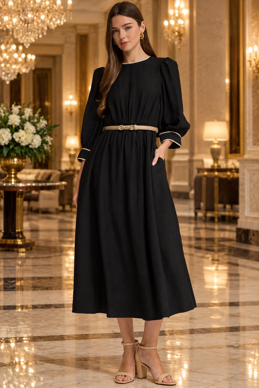 MADISSON ELEGANT MIDI DRESS-BLACK