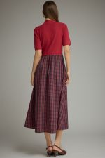 JASLYN PLAID MIDI DRESS-BURGUNDY