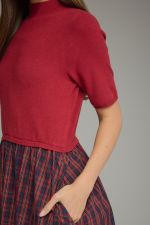 JASLYN PLAID MIDI DRESS-BURGUNDY