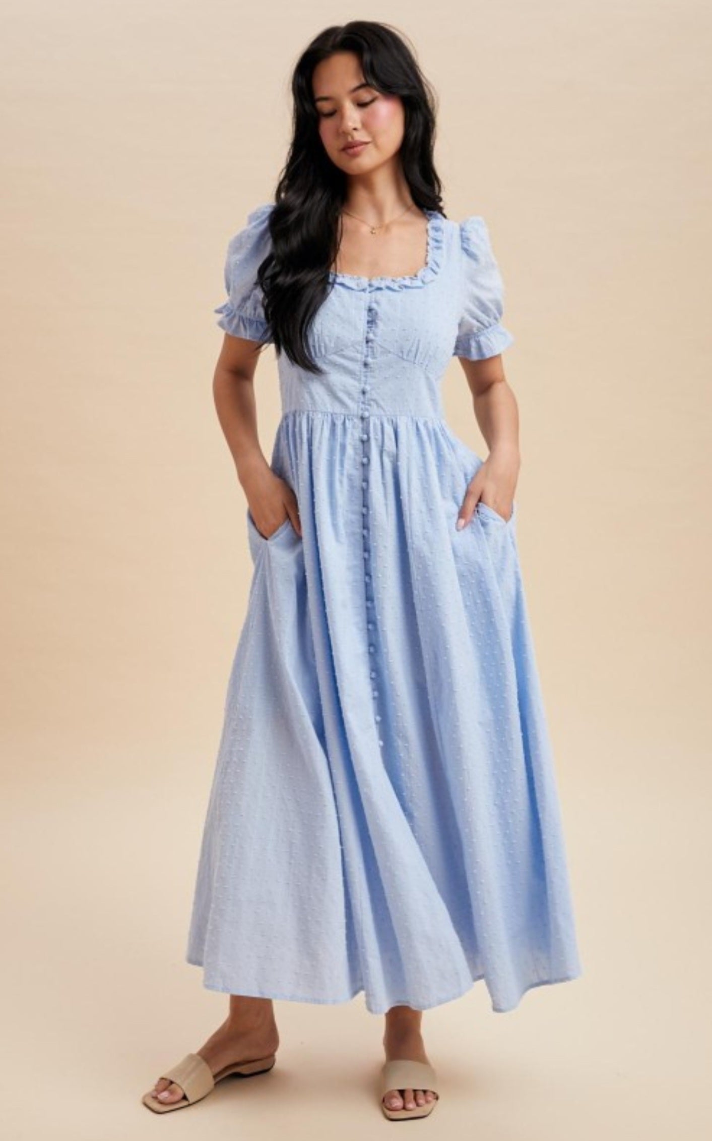 Marbella Textured Midi Dress- Blue