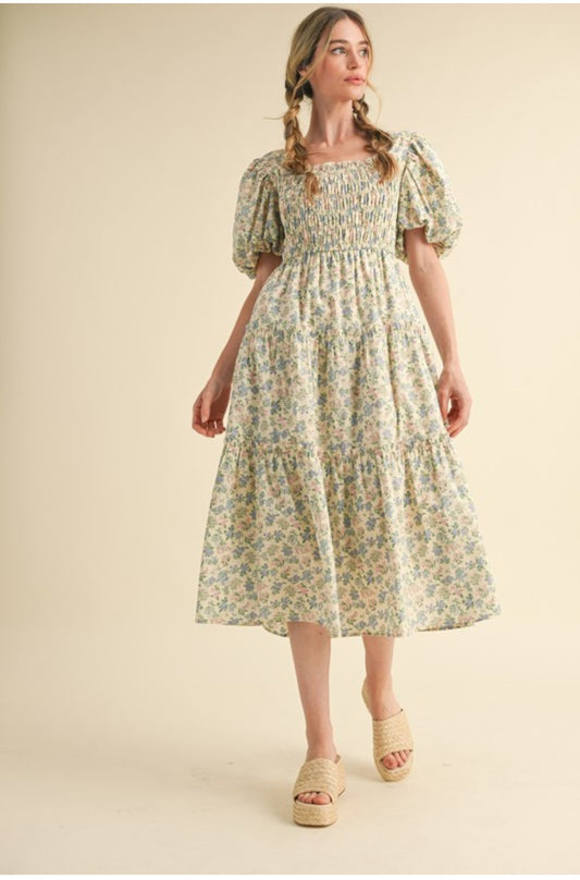 Kayle Smoked floral midi dress