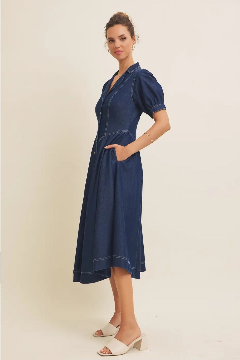 Marcia denim washed-Midi Dress