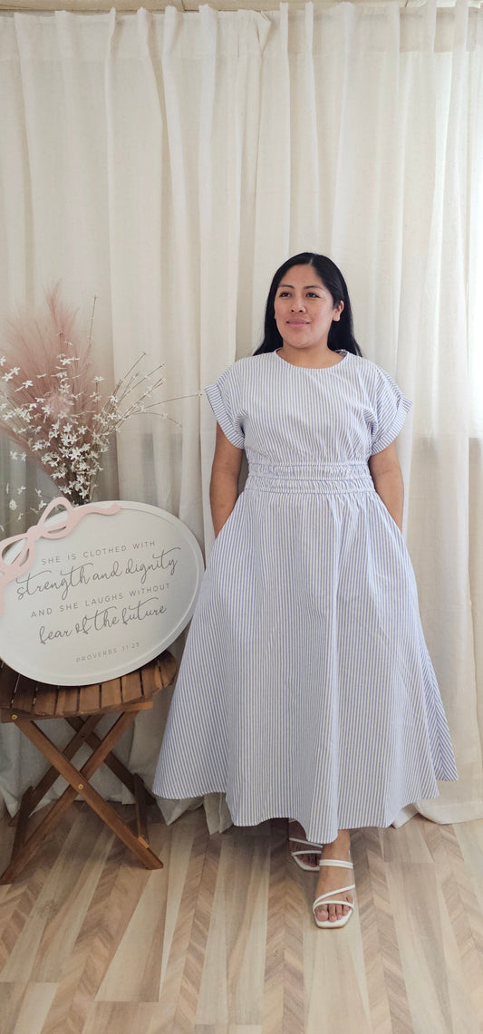 Striped Midi Dress- Blue