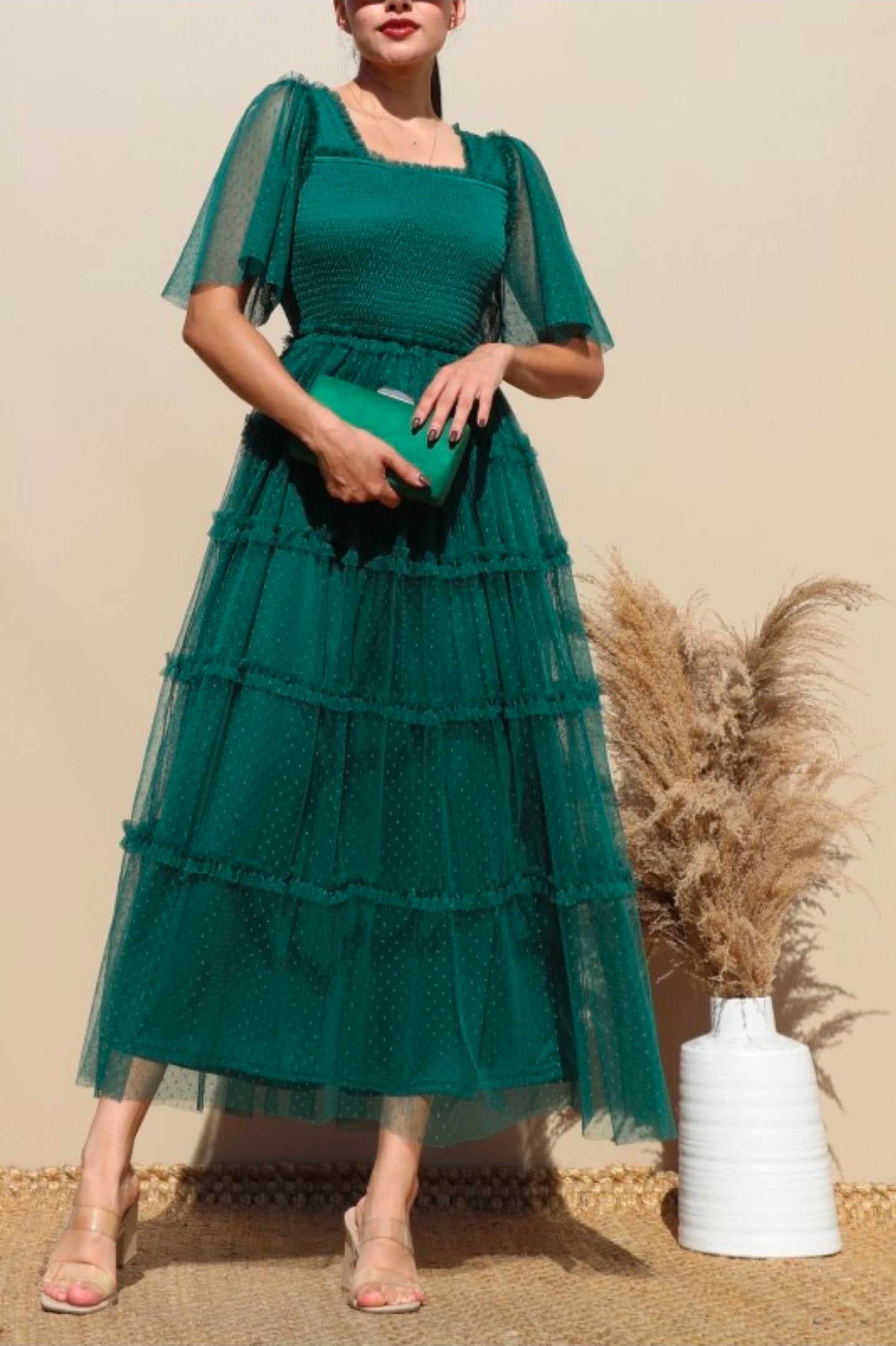 Tulle Midi dress- hunter green