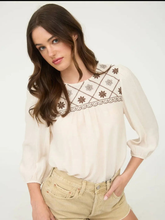 Cream embroidered top